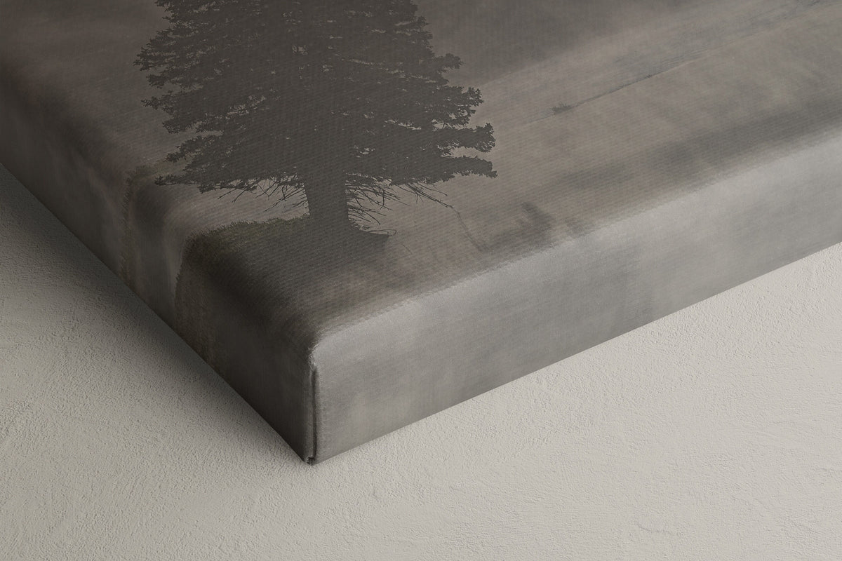 Yellowstone National Park Print, Leaning Tree Foggy Wyoming Wall Art