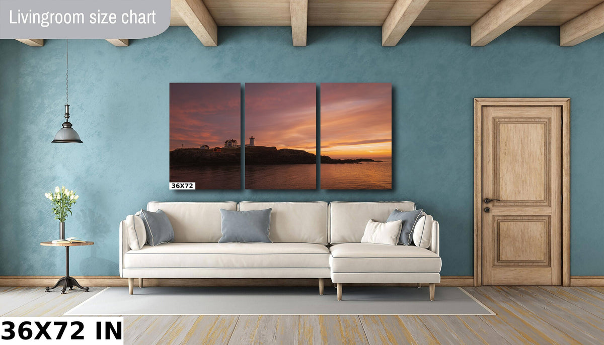 Nubble Lighthouse Wall Art, Maine Coastal Sunrise Fine Art Print