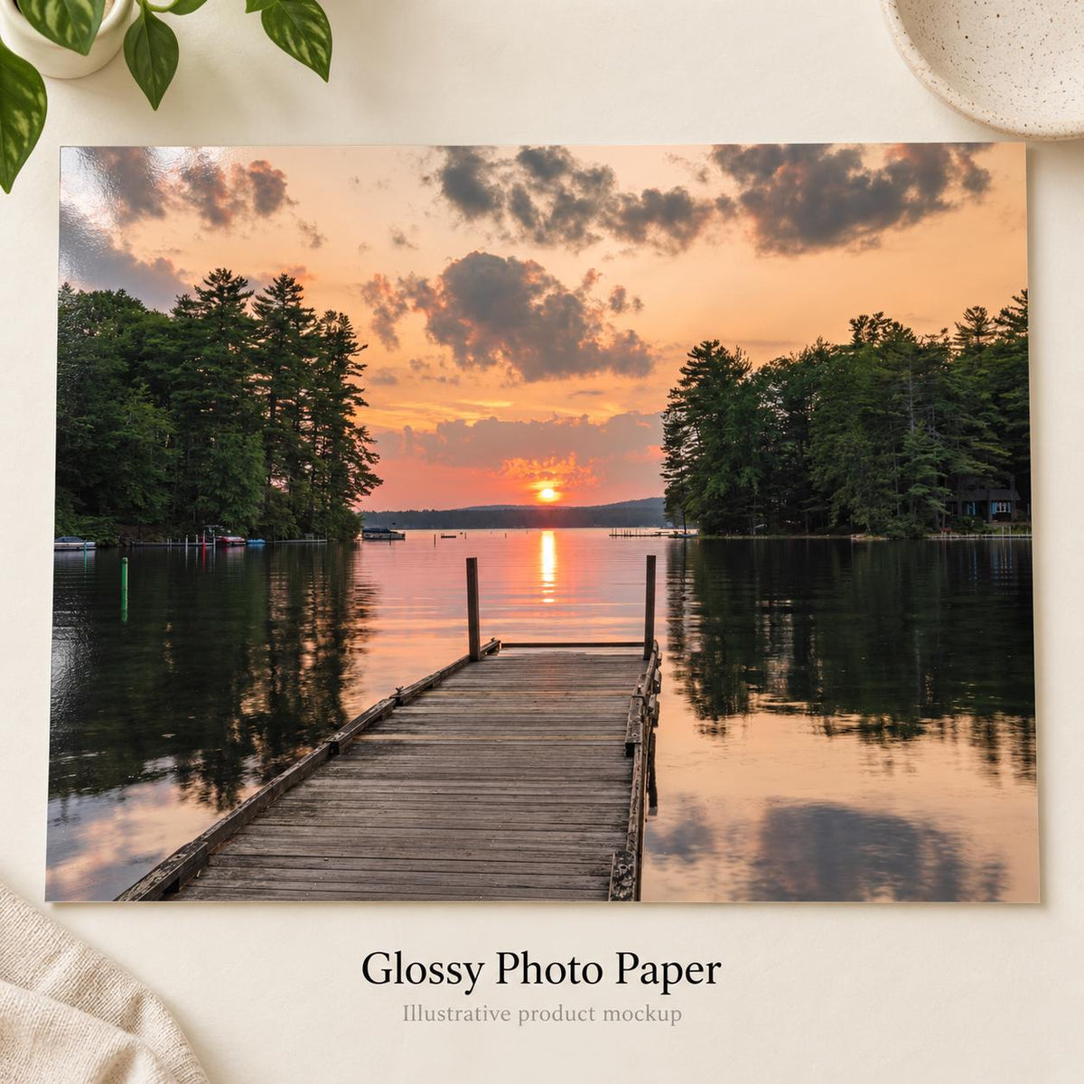 Lake House Wall Art, Great East Lake Dock Sunset Landscape Print