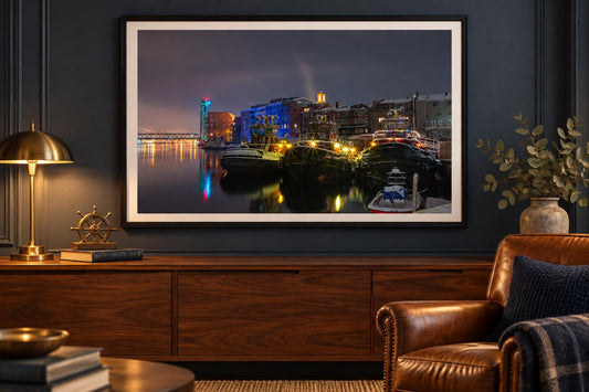 Portsmouth NH Wall Art, Harbor Tugboats Winter Print, New Hampshire