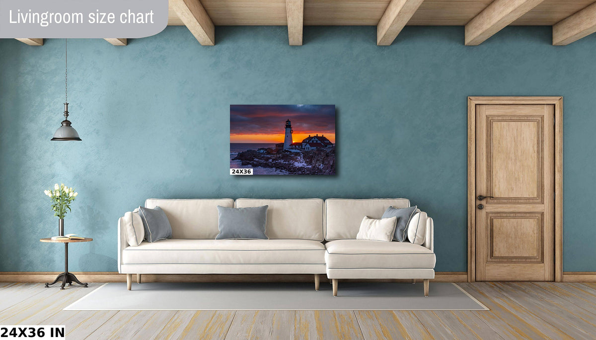 Portland Head Light Print, Winter Sunrise Cape Elizabeth Wall Art