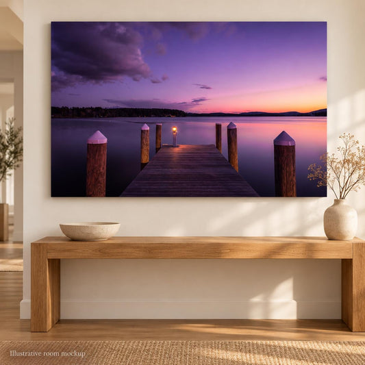 Lake Winnipesaukee Print, Wolfeboro Docks Sunset Photo Wall Art