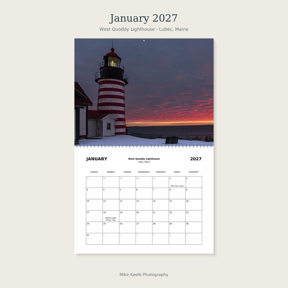 2027 Maine Lighthouses & Coastal Landscapes Wall Calendar
