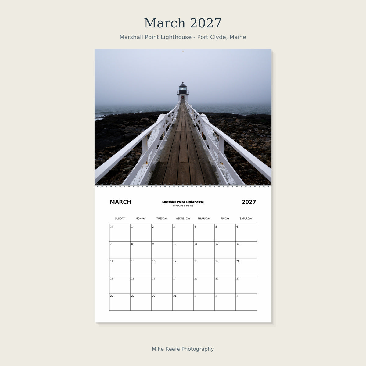 2027 Maine Lighthouses & Coastal Landscapes Wall Calendar