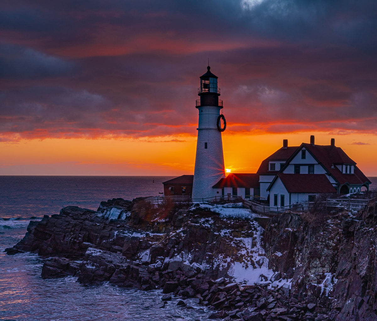 Portland Head Light Print, Winter Sunrise Cape Elizabeth Wall Art