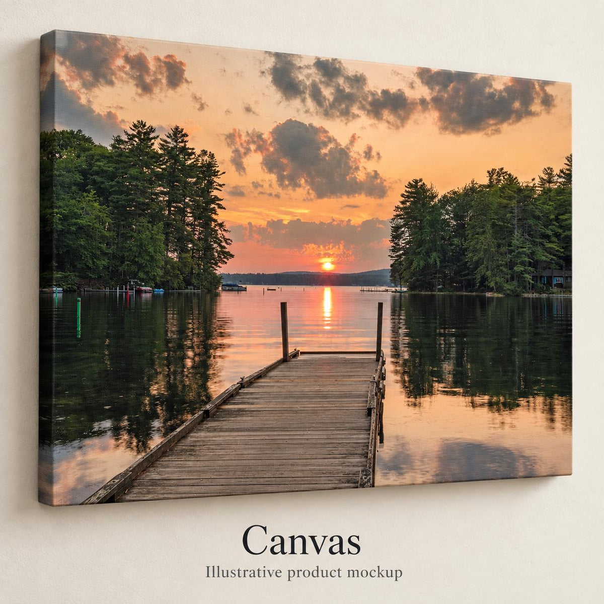 Lake House Wall Art, Great East Lake Dock Sunset Landscape Print