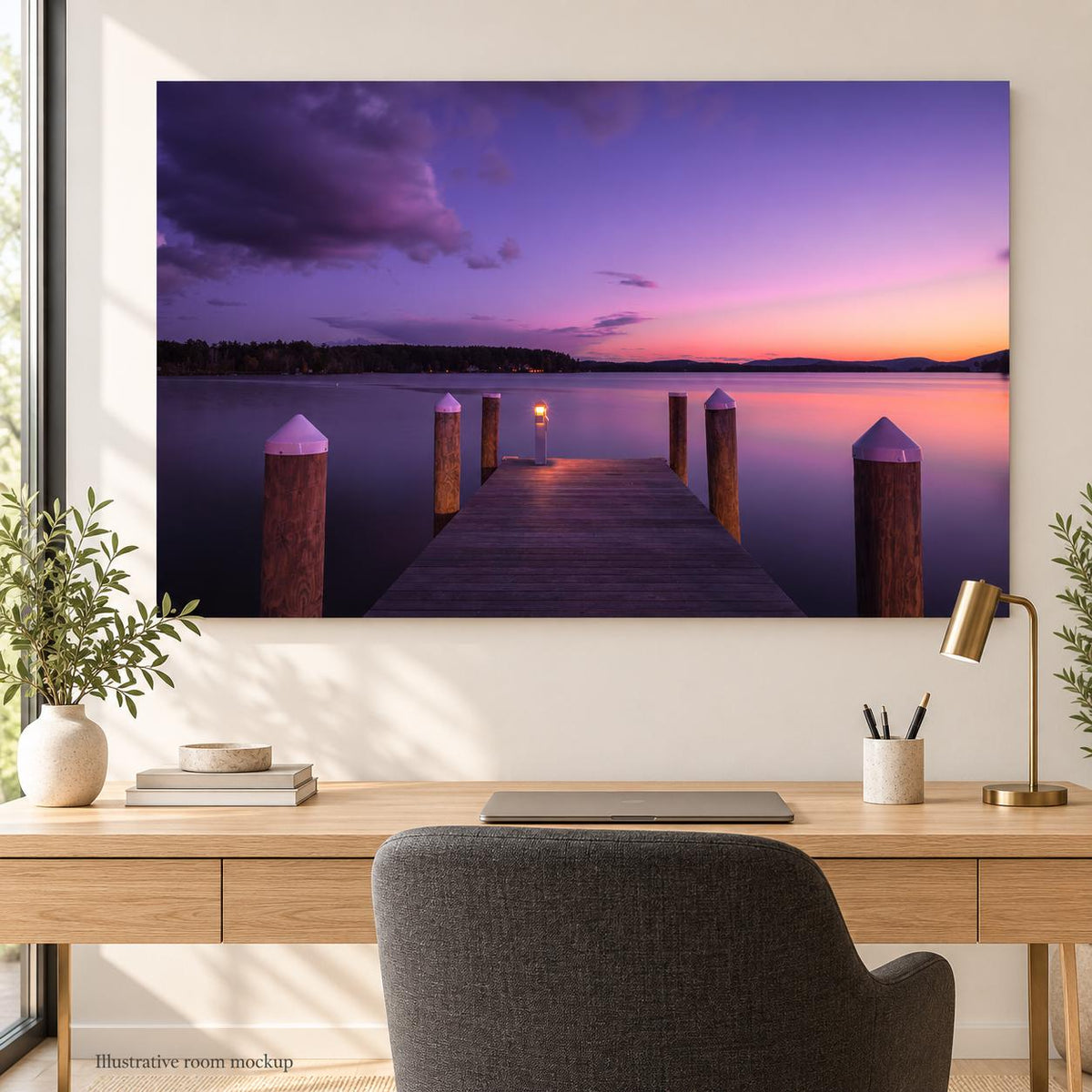 Lake Winnipesaukee Print, Wolfeboro Docks Sunset Photo Wall Art