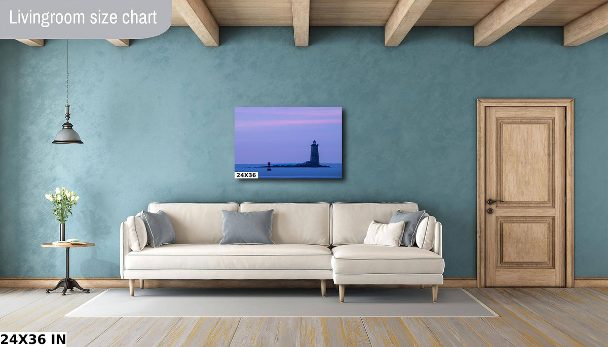Whaleback Lighthouse Print, Pastel Sunrise Portsmouth Harbor Art