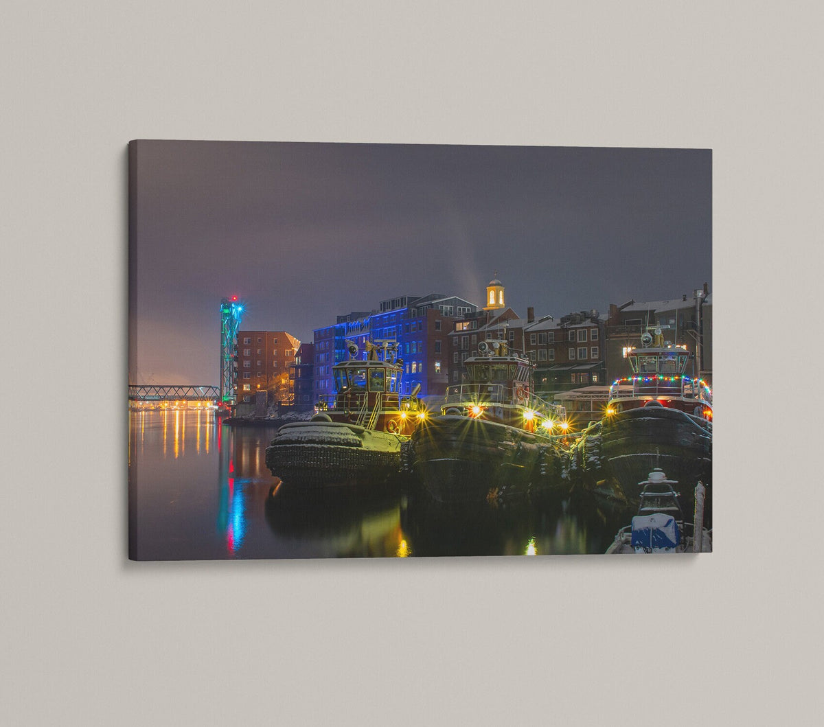 Portsmouth NH Wall Art, Harbor Tugboats Winter Print, New Hampshire