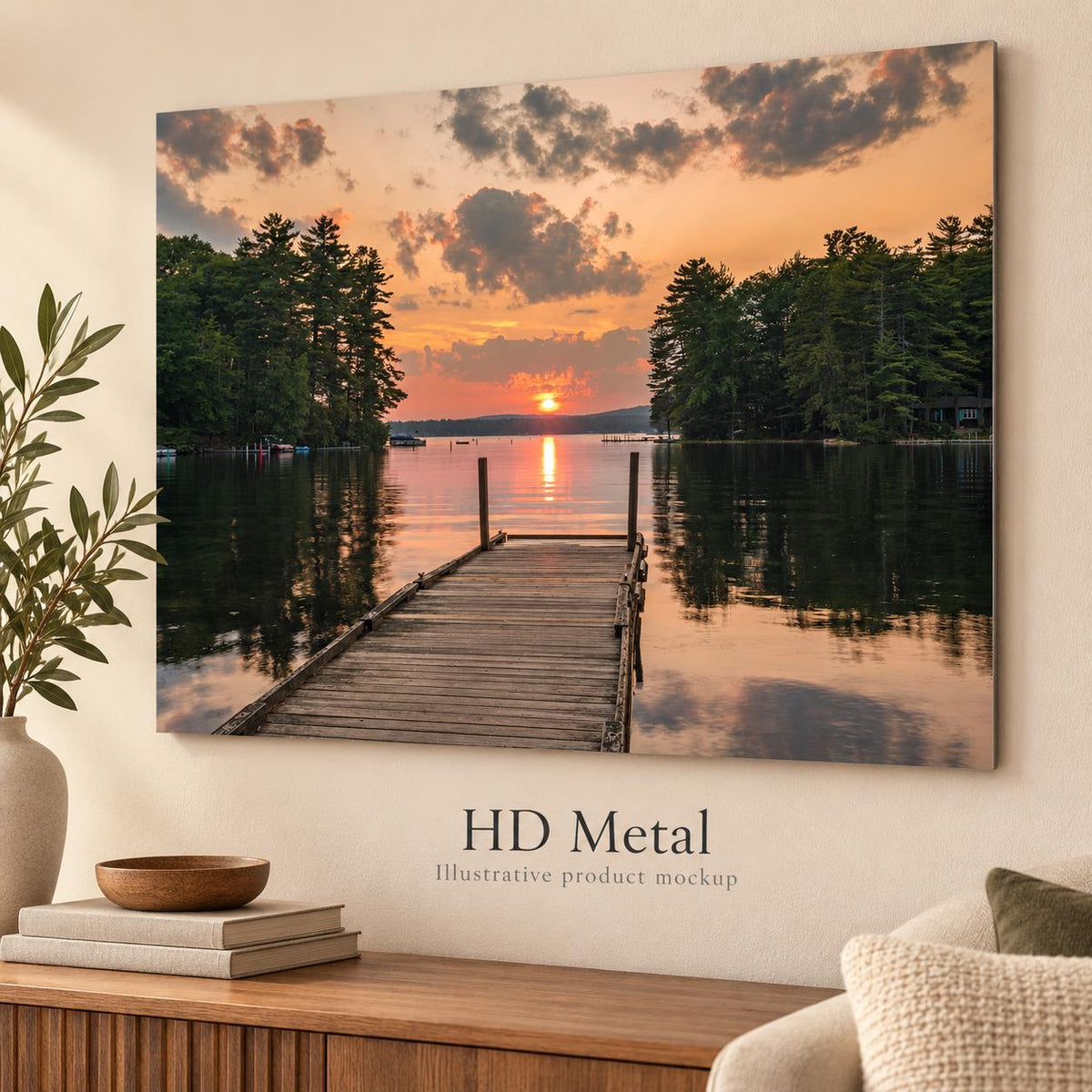 Lake House Wall Art, Great East Lake Dock Sunset Landscape Print