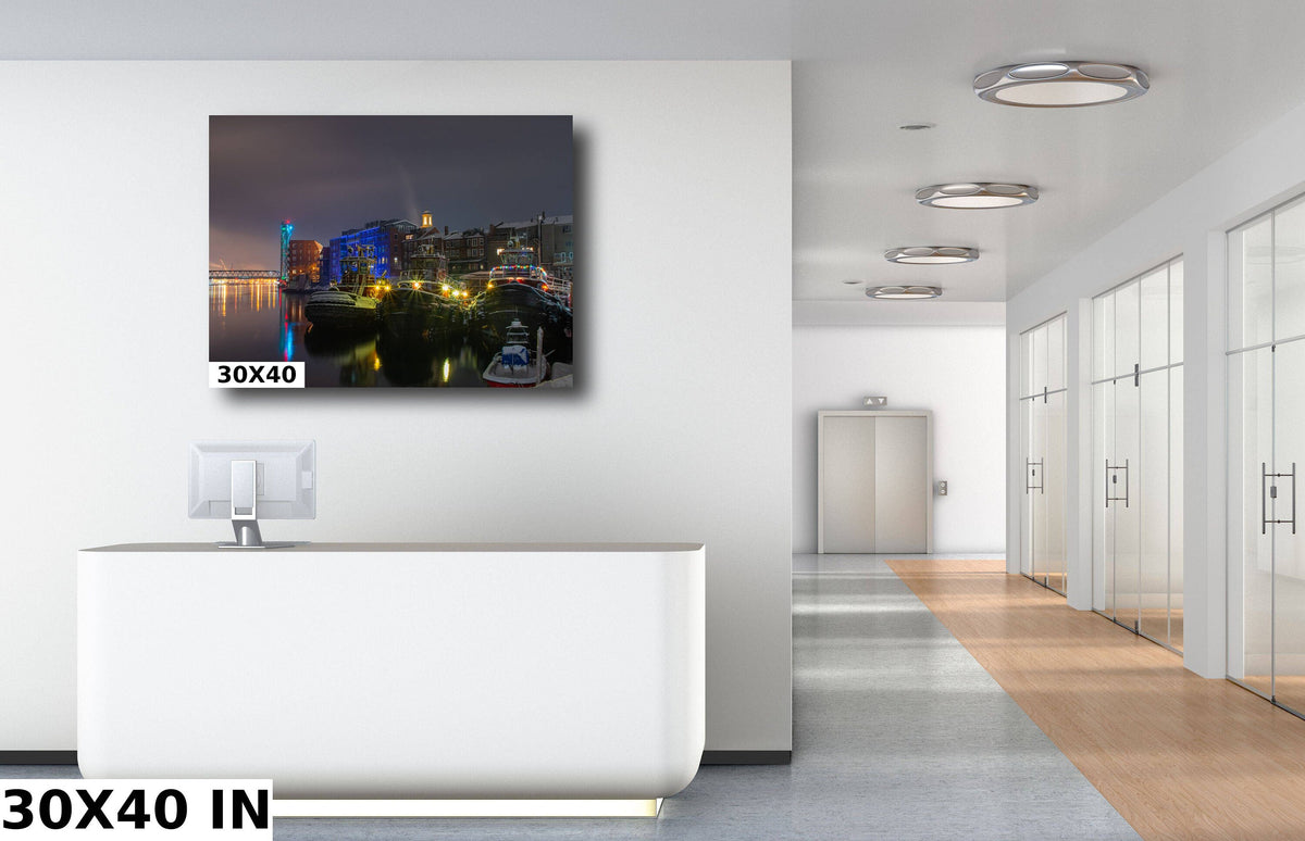Portsmouth NH Wall Art, Harbor Tugboats Winter Print, New Hampshire