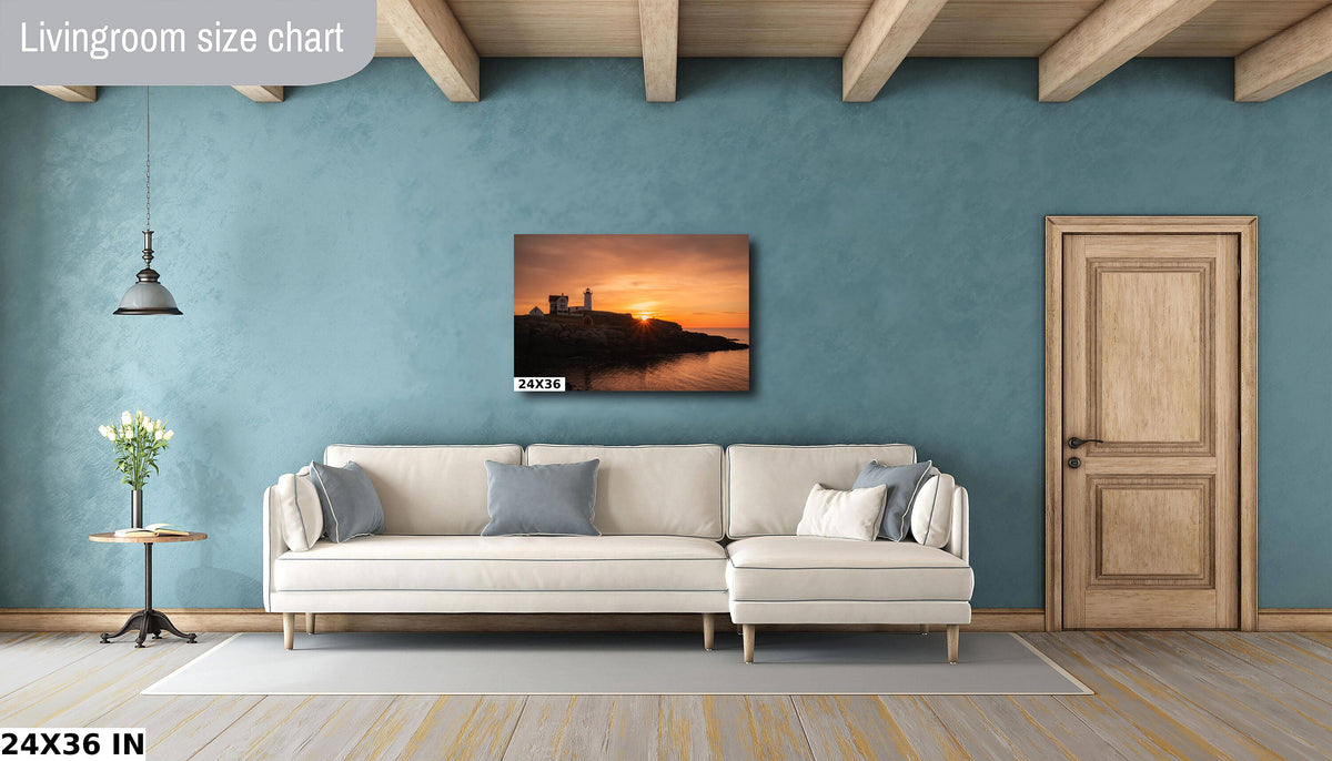Nubble Lighthouse Print, Sunrise Photo, Cape Neddick Maine Coast Art