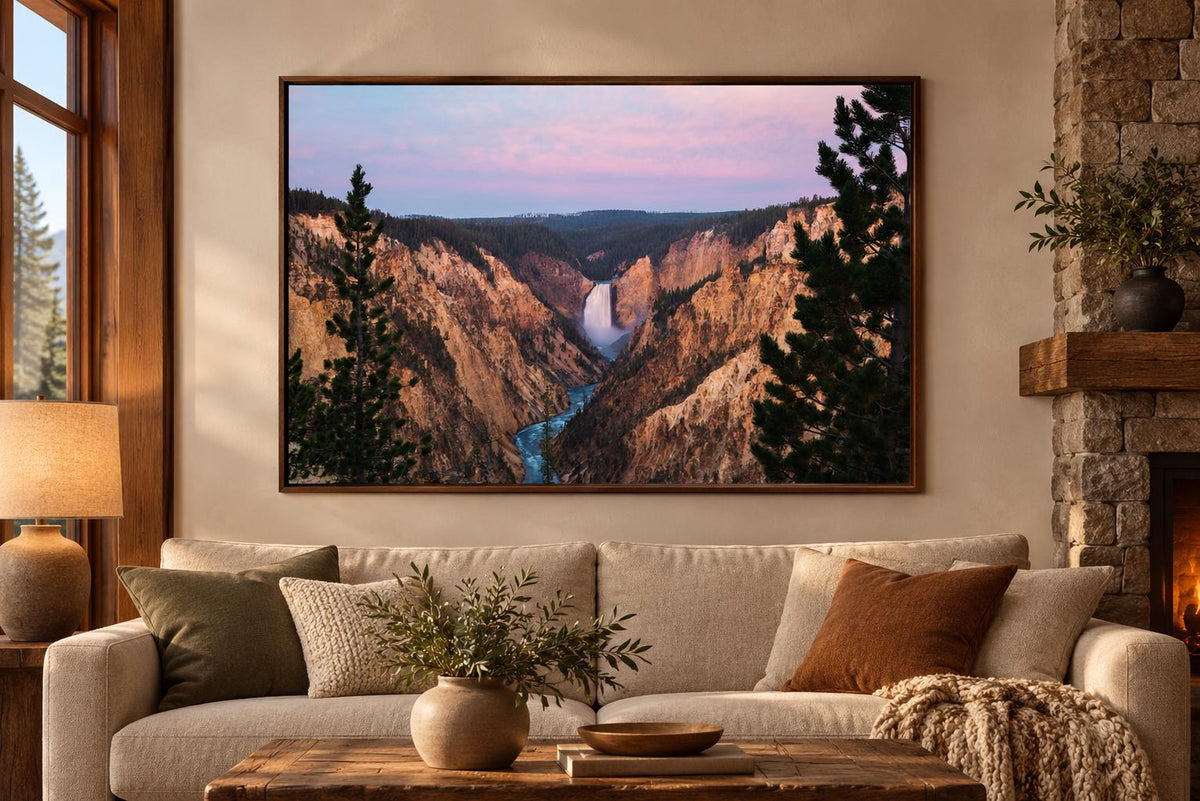 Yellowstone Lower Falls Print, Sunrise Artist Point Photo Wall Art