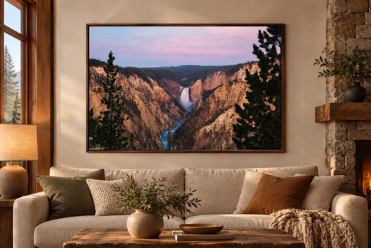 Yellowstone Lower Falls Print, Sunrise Artist Point Photo Wall Art