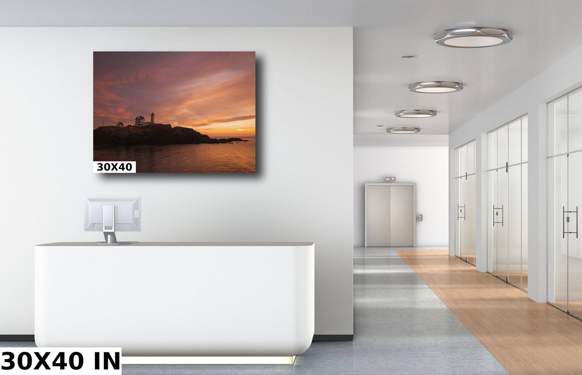 Nubble Lighthouse Wall Art, Maine Coastal Sunrise Fine Art Print