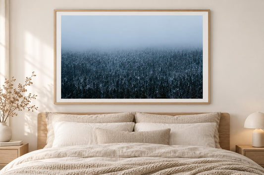 Winter Forest Wall Art, Snowy Evergreen Mountains Photography Print
