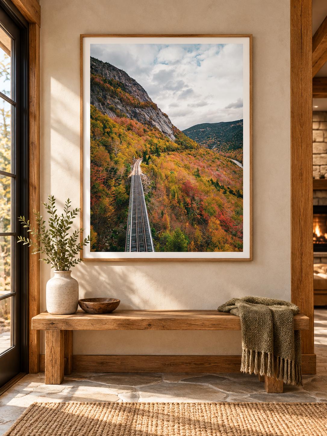 New Hampshire Fall Foliage Print, Crawford Notch Railroad Wall Art