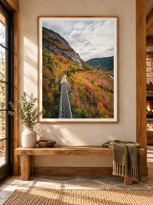 New Hampshire Fall Foliage Print, Crawford Notch Railroad Wall Art
