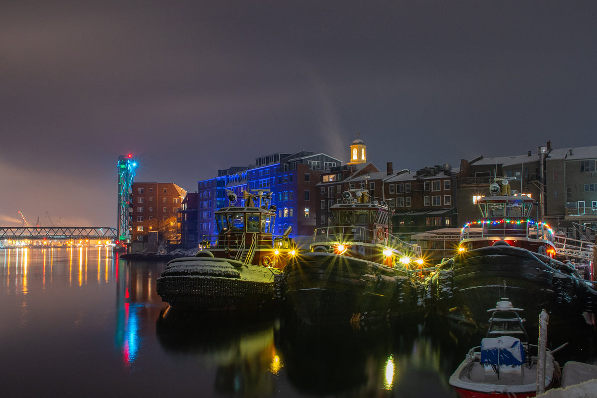 Portsmouth NH Wall Art, Harbor Tugboats Winter Print, New Hampshire