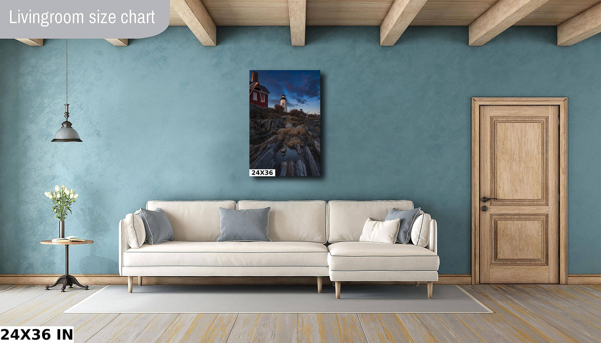 Pemaquid Point Lighthouse Print, Maine Coastal Canvas Wall Art