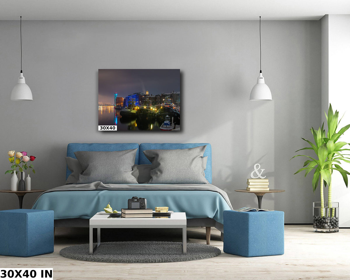 Portsmouth NH Wall Art, Harbor Tugboats Winter Print, New Hampshire