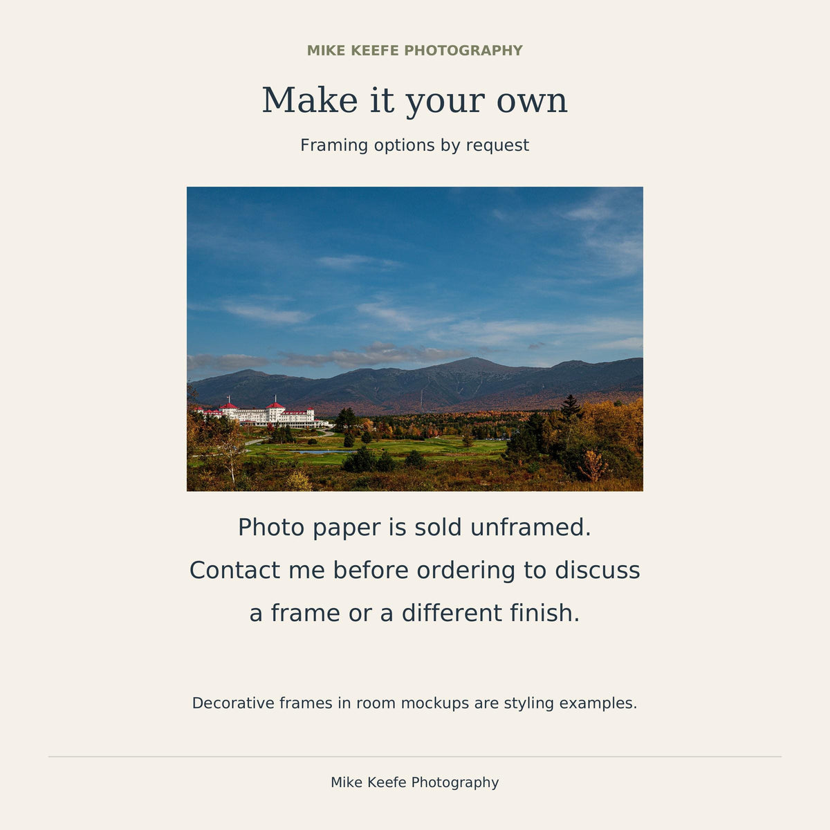 Mount Washington Hotel Autumn Photography Print, New Hampshire Mountain Wall Art