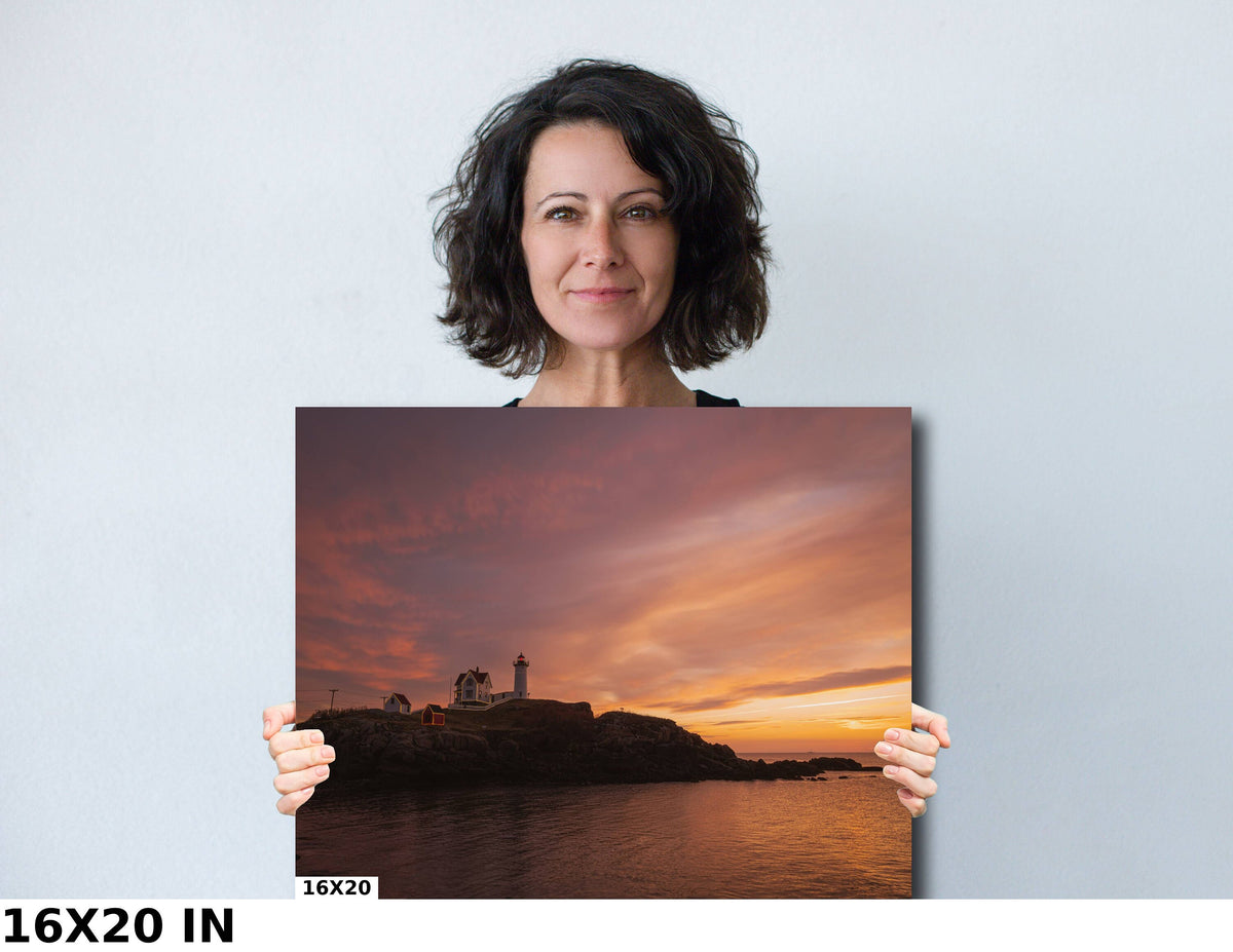 Nubble Lighthouse Wall Art, Maine Coastal Sunrise Fine Art Print