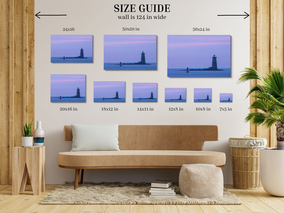Whaleback Lighthouse Print, Pastel Sunrise Portsmouth Harbor Art