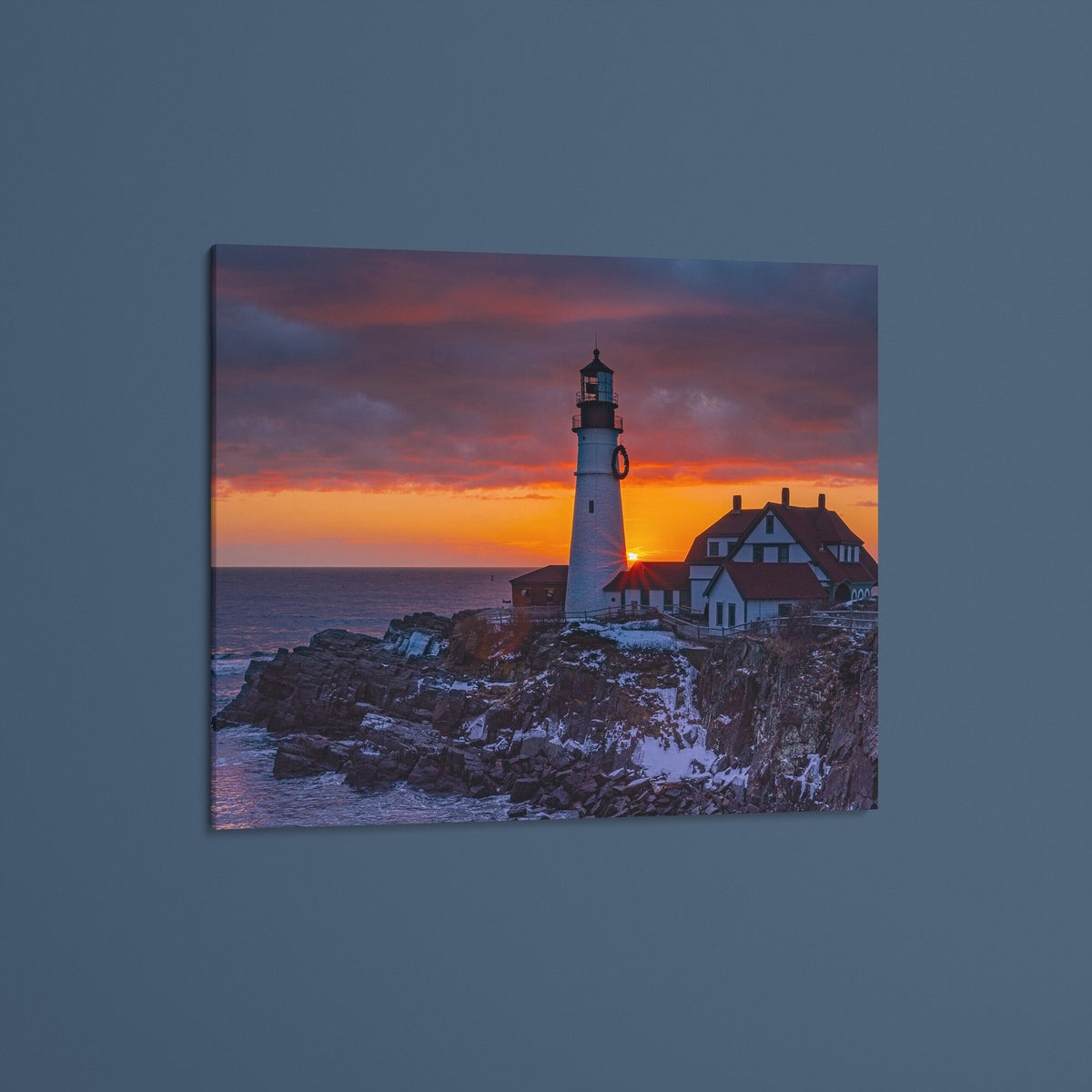 Portland Head Light Print, Winter Sunrise Cape Elizabeth Wall Art
