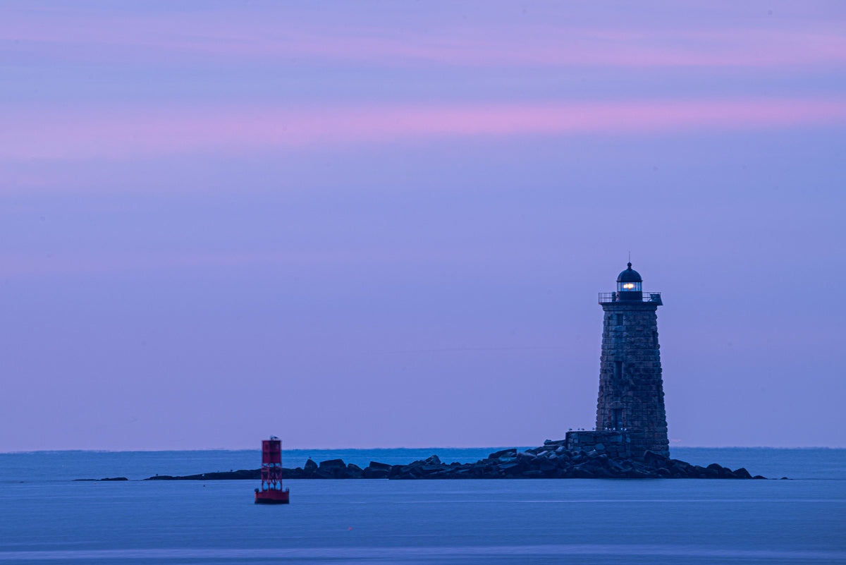 Whaleback Lighthouse Print, Pastel Sunrise Portsmouth Harbor Art