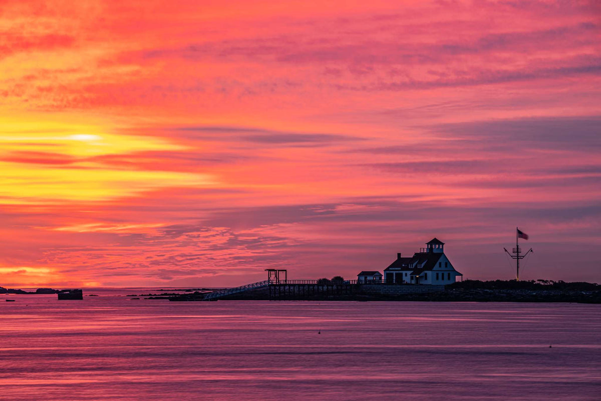 Kittery Maine Photography, Wood Island Life Saving Station Sunrise Print