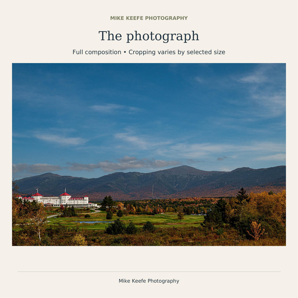 Mount Washington Hotel Autumn Photography Print, New Hampshire Mountain Wall Art