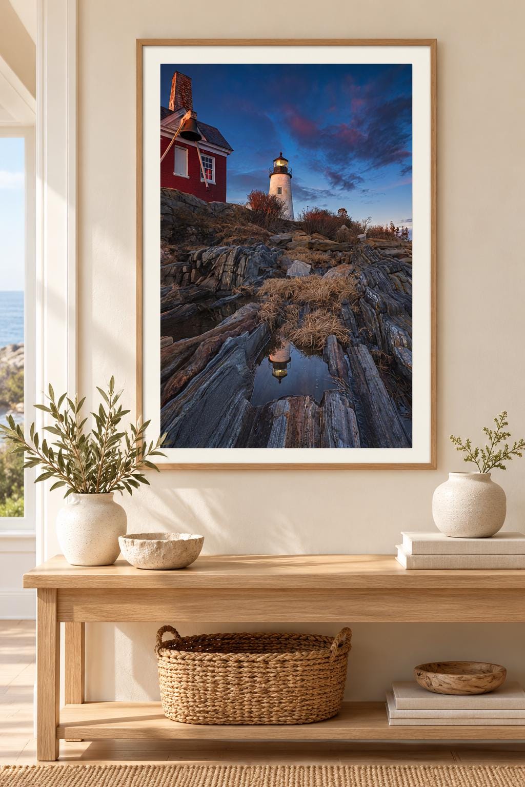 Pemaquid Point Lighthouse Print, Maine Coastal Canvas Wall Art