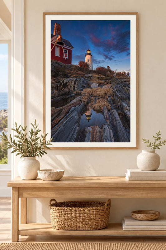Pemaquid Point Lighthouse Print, Maine Coastal Canvas Wall Art