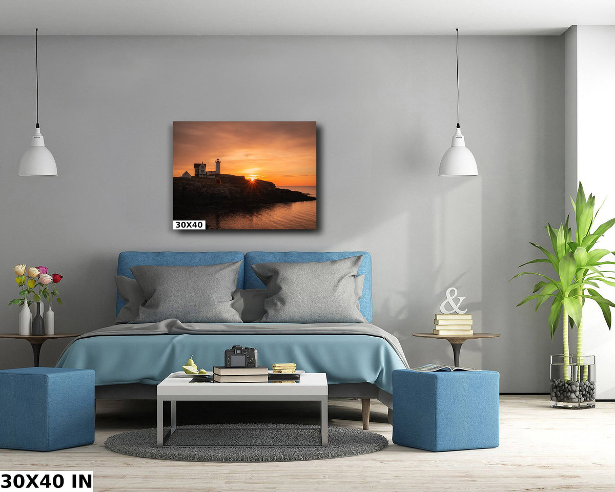 Nubble Lighthouse Print, Sunrise Photo, Cape Neddick Maine Coast Art