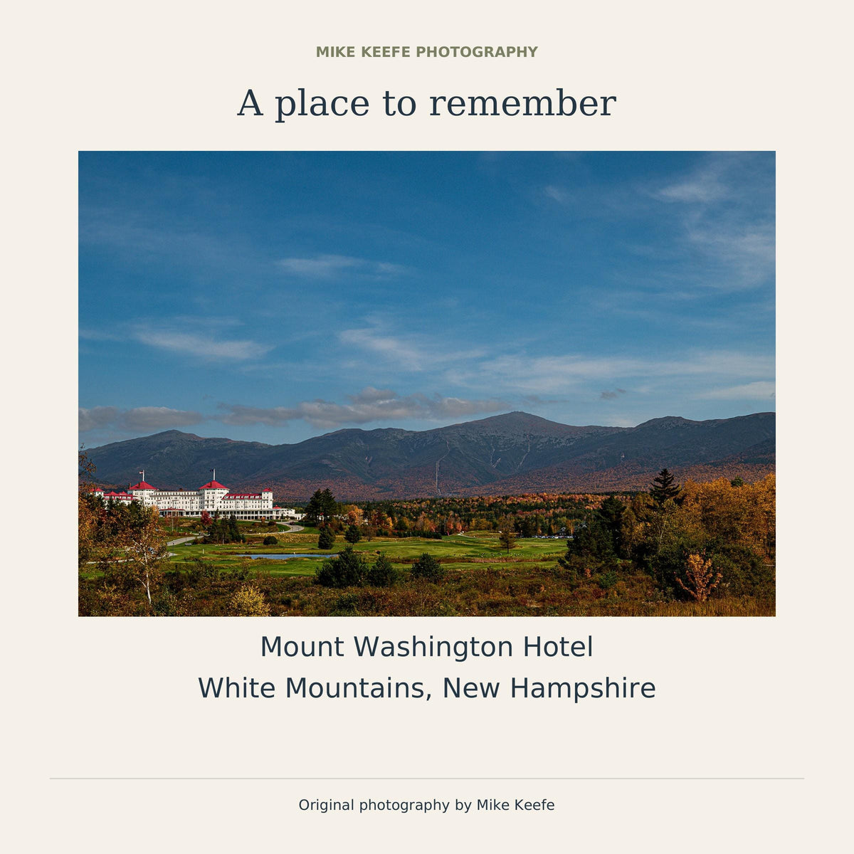 Mount Washington Hotel Autumn Photography Print, New Hampshire Mountain Wall Art