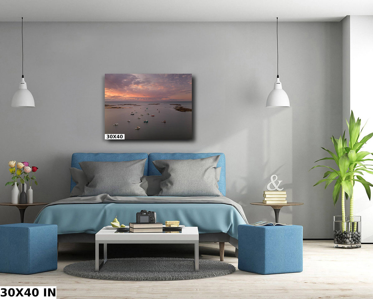 Maine Coastal Wall Art, Cape Porpoise Harbor Sunrise Aerial Print
