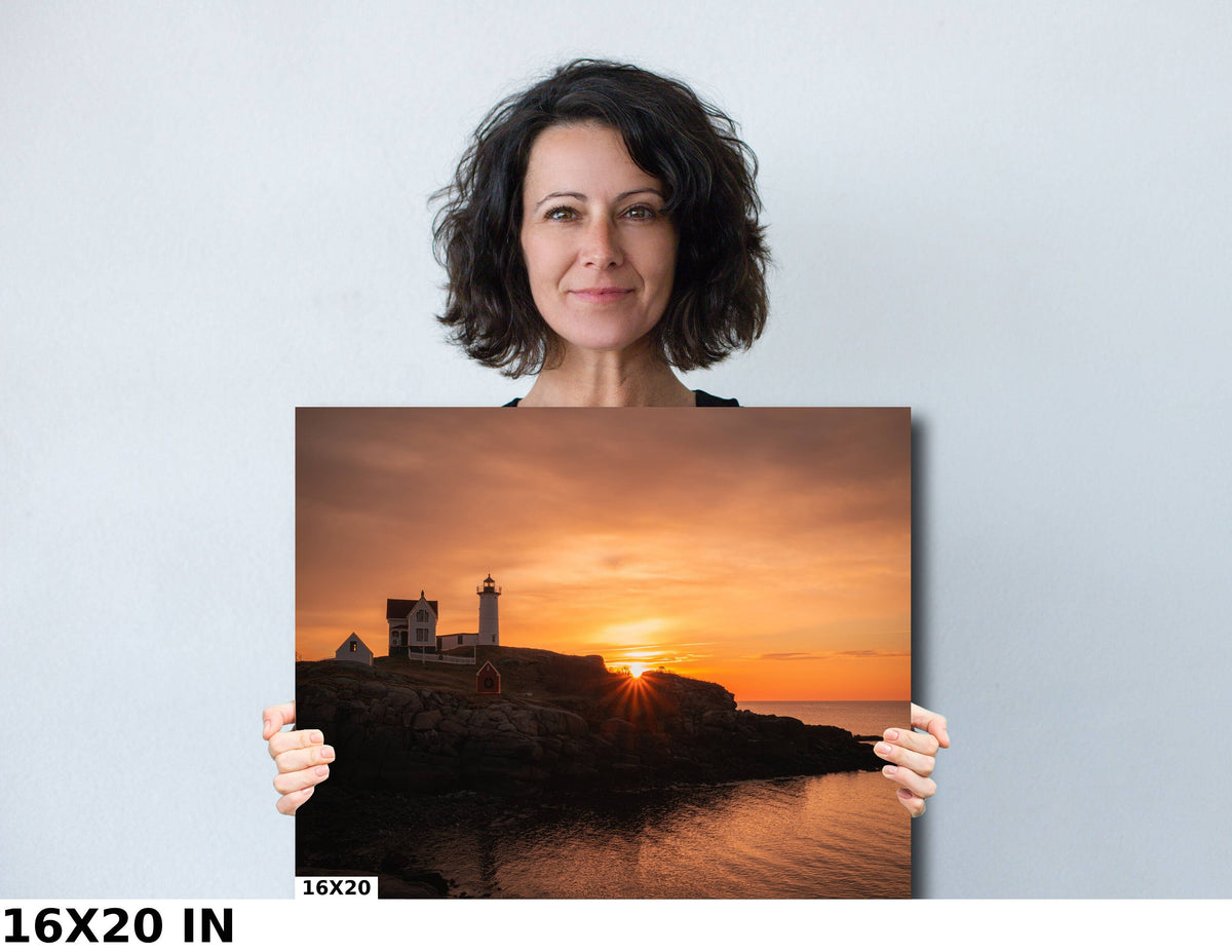 Nubble Lighthouse Print, Sunrise Photo, Cape Neddick Maine Coast Art