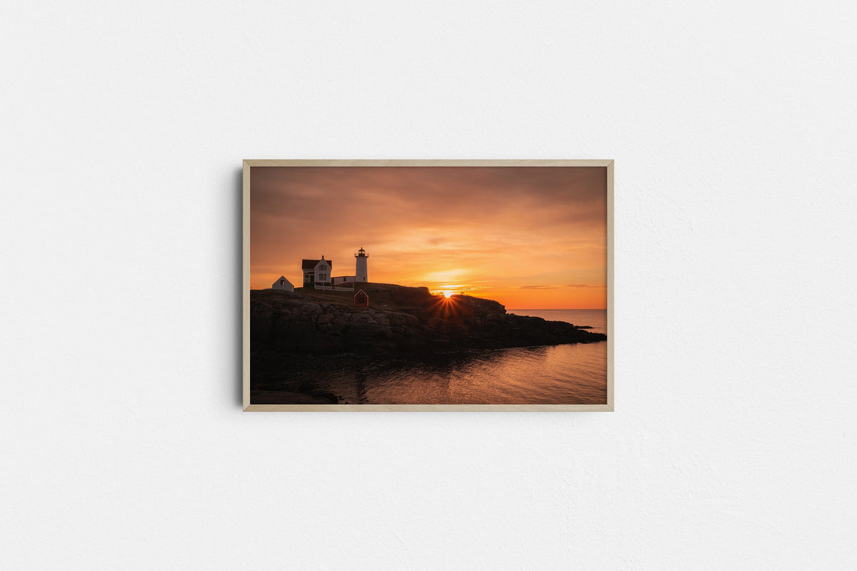 Nubble Lighthouse Print, Sunrise Photo, Cape Neddick Maine Coast Art