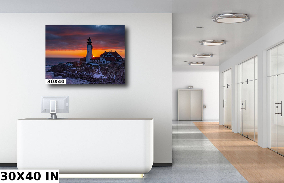 Portland Head Light Print, Winter Sunrise Cape Elizabeth Wall Art