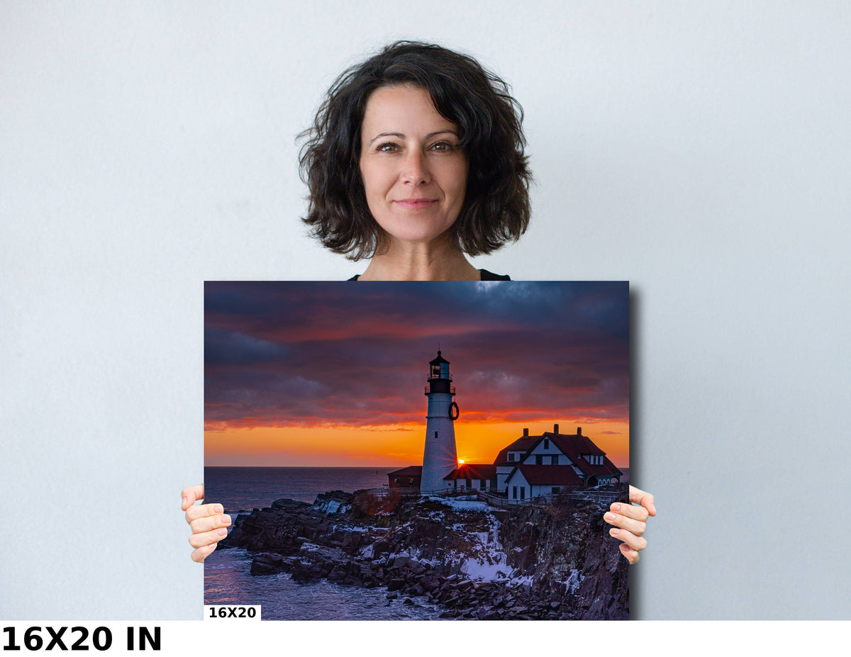 Portland Head Light Print, Winter Sunrise Cape Elizabeth Wall Art