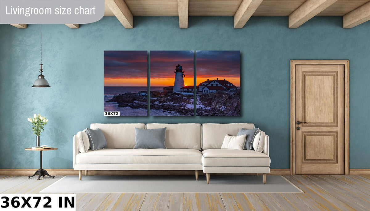Portland Head Light Print, Winter Sunrise Cape Elizabeth Wall Art