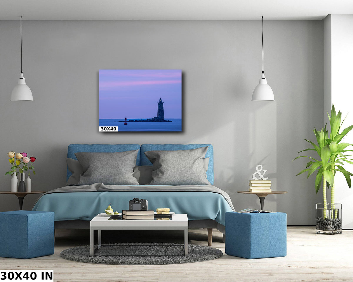 Whaleback Lighthouse Print, Pastel Sunrise Portsmouth Harbor Art