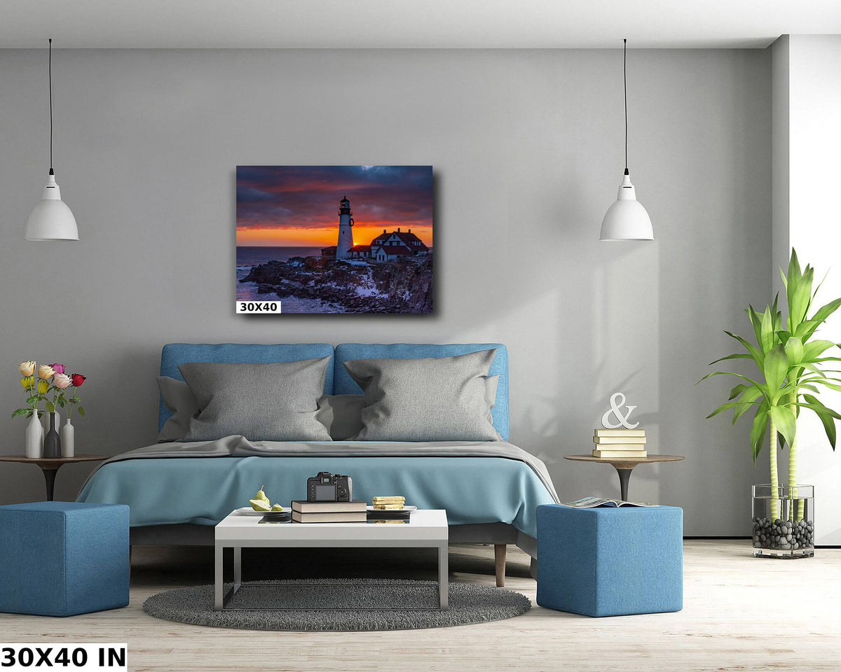 Portland Head Light Print, Winter Sunrise Cape Elizabeth Wall Art