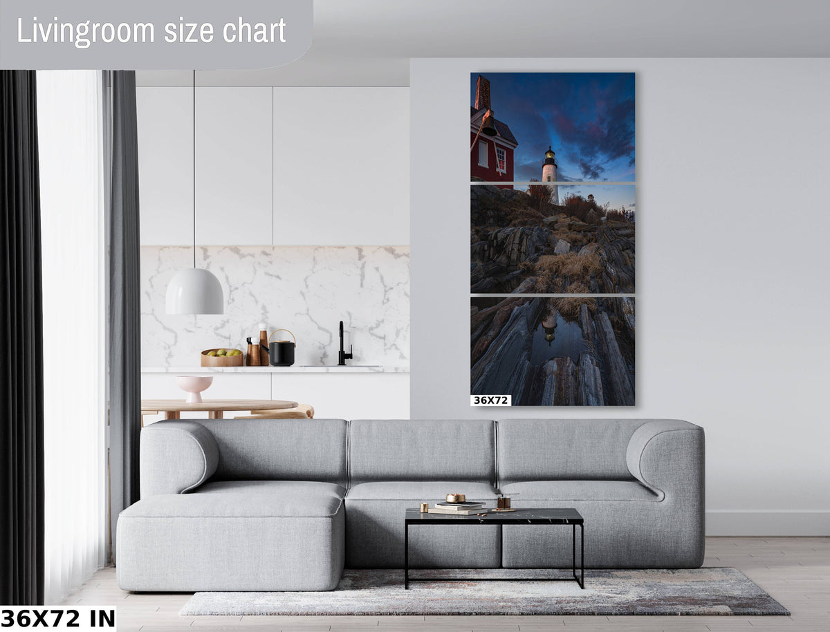 Pemaquid Point Lighthouse Print, Maine Coastal Canvas Wall Art