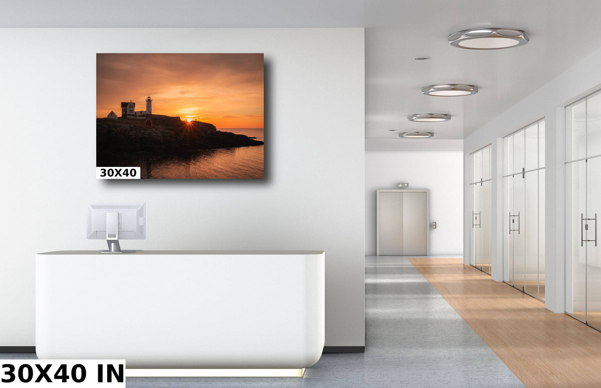 Nubble Lighthouse Print, Sunrise Photo, Cape Neddick Maine Coast Art
