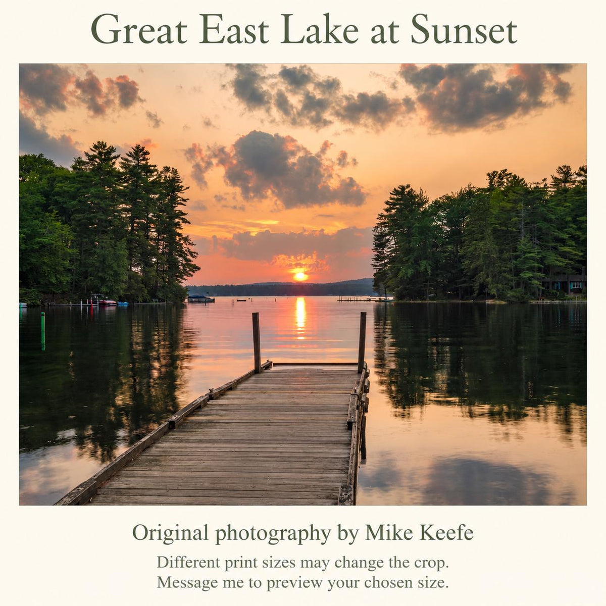 Lake House Wall Art, Great East Lake Dock Sunset Landscape Print