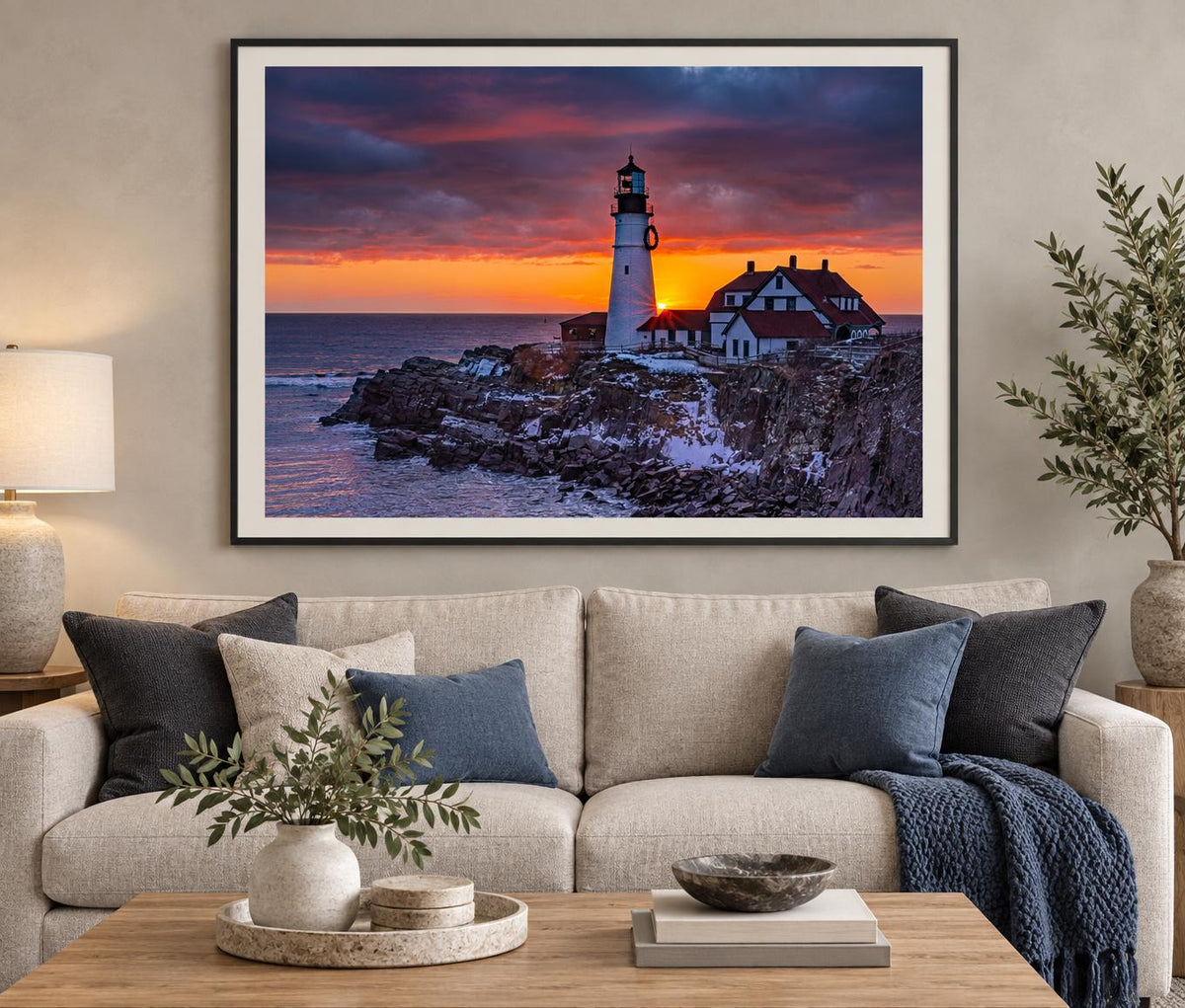 Portland Head Light Print, Winter Sunrise Cape Elizabeth Wall Art