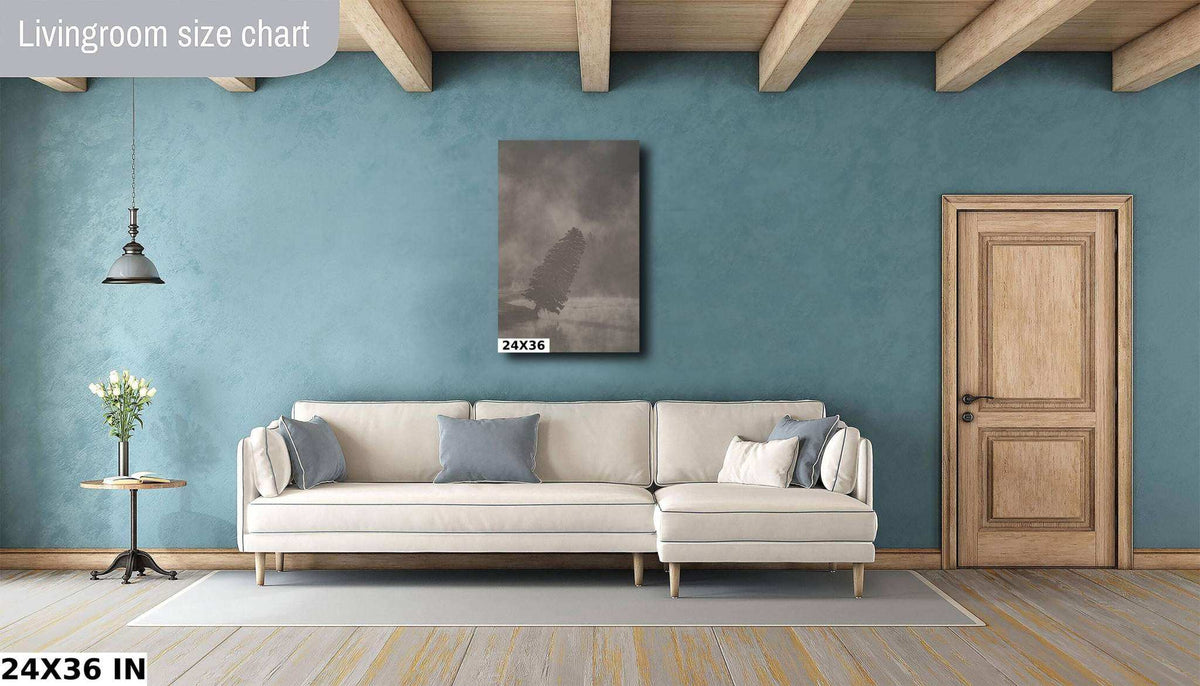 Yellowstone National Park Print featuring a dark leaning tree in a muted foggy landscape, shown as a vertical wall print